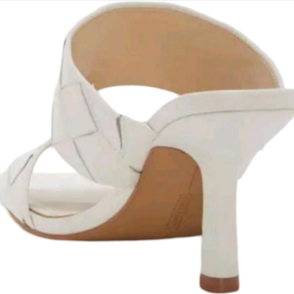 Vince Camuto Woven Leather Heeled Mules | White Wedding Special Occasion Sandals - Picture 3 of 9